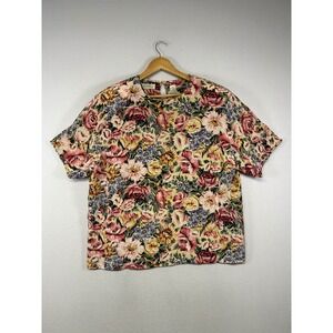 Vintage Cottagecore Elisabeth Liz Claiborne 16 Pink Floral 100% Silk Blouse